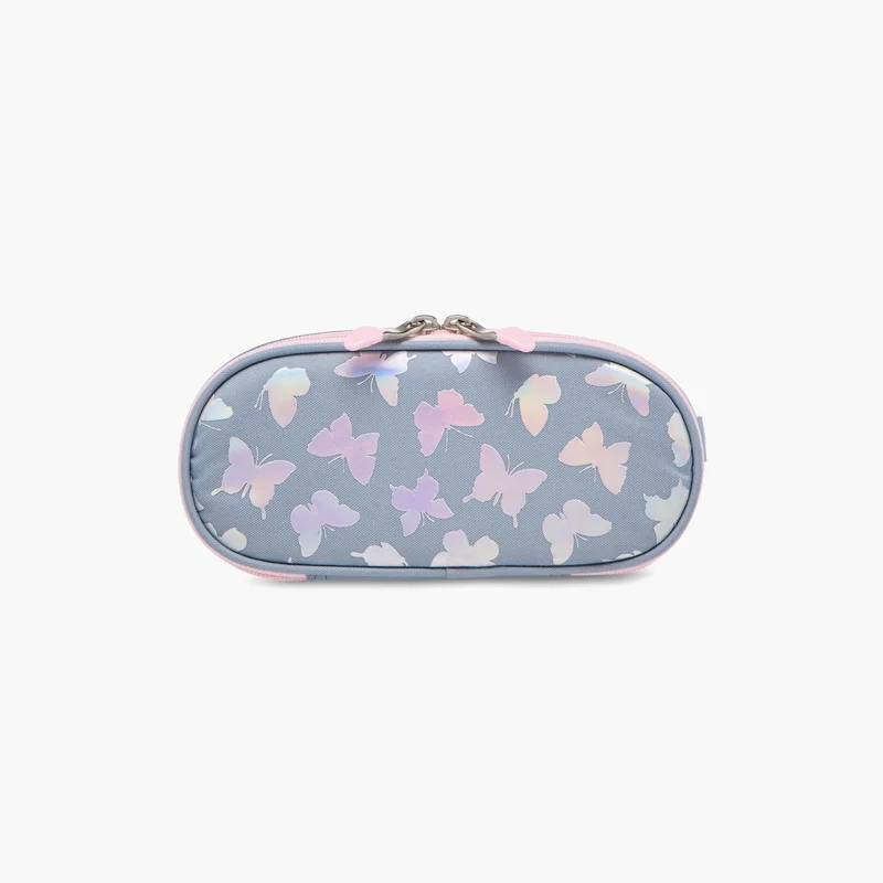 St.Right Pencil Case-Silver Butterflies-1 Cmprt-Girls (Polyester) Grey \ 23X10X5